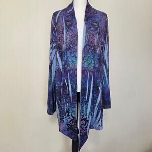 Unity World Wear Woman 3X Open Front Cardigan Sweater Top Peacock Blue